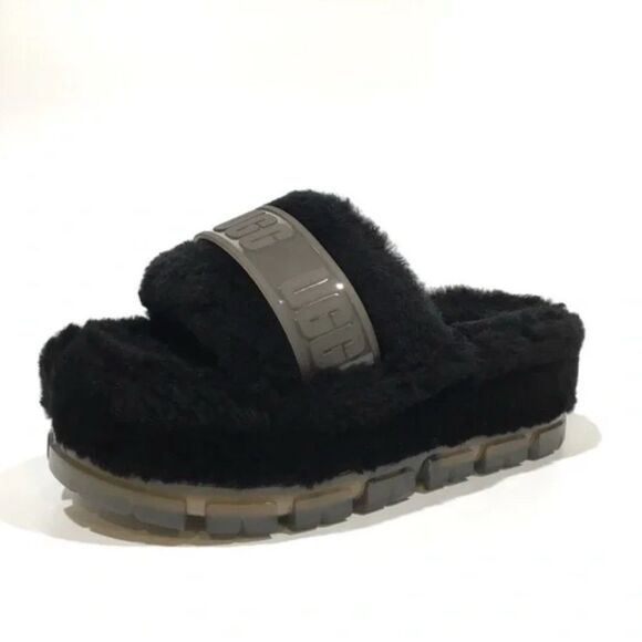 UGG FLUFFITA CLEAR FLUFF SLIDE PLATFORM SANDALS -BLACK -WOMEN’S US 10 -NEW - Picture 3 of 16
